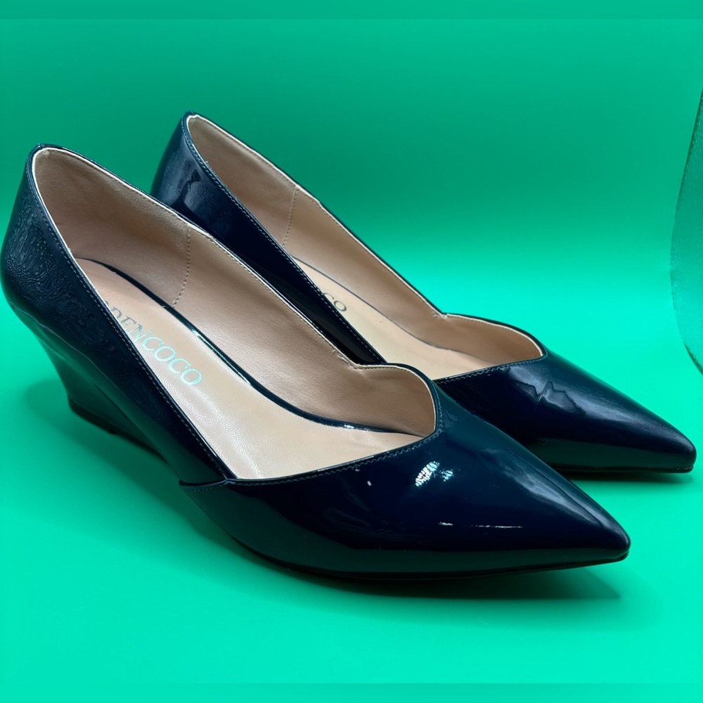 MODENCOCO Women's Patent Casual Slip On Square Toe Size 7  Royal Blue